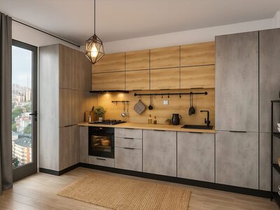 Bucătărie la comandă modernă cu blat închis și design elegant