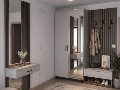 Mobilier de hol modern cu cuier, bancă și dulap cu oglindă